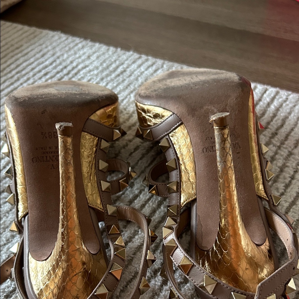 Valentino Gold and Beige Studded Heels - Picture 8 of 9